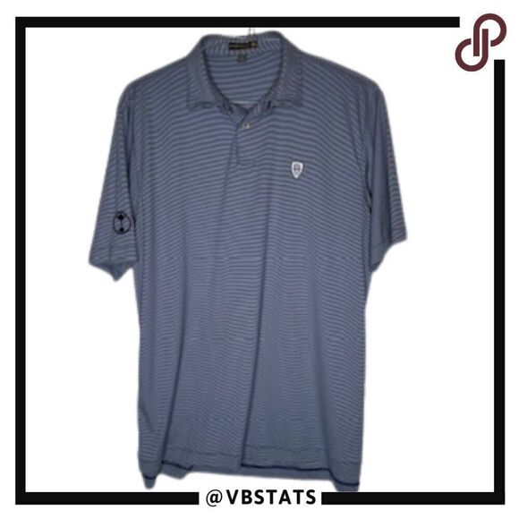 Peter Millar Summer Comfort Large Blue and White Striped SS Athleisure Polo - Picture 1 of 6